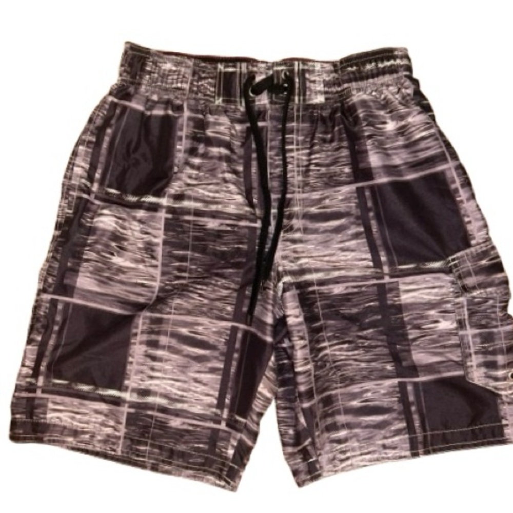 Sonoma Men's Size Small Black and Gray Patterned Drawstraing Swim Trunks